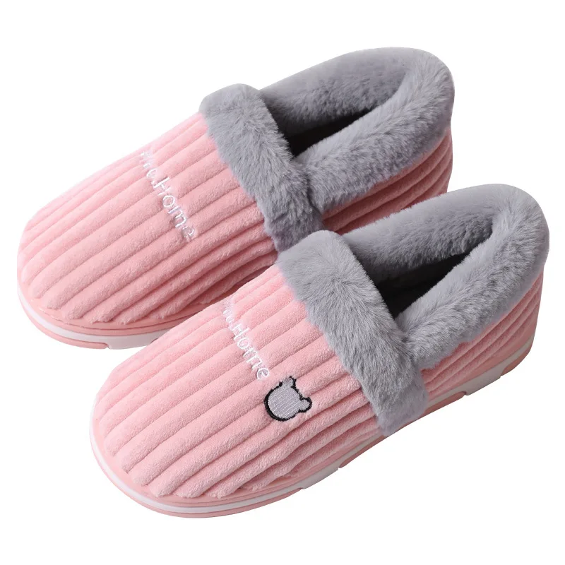 

A149 furry men and women couple corduroy striped imitation rabbit fur indoor and outdoor home winter warm cotton shoes and slipp