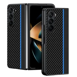 Premium Fiber Texture PU-Leather Protection Cover for Samsung Z Fold 5 (Splicing Blue)