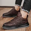Men Faux Cowhide Crocodile Print Sneakers Casual Leather Shoes Men's Versatile Thick Soled Wear Resistant Shoes Men's Work shoes 3