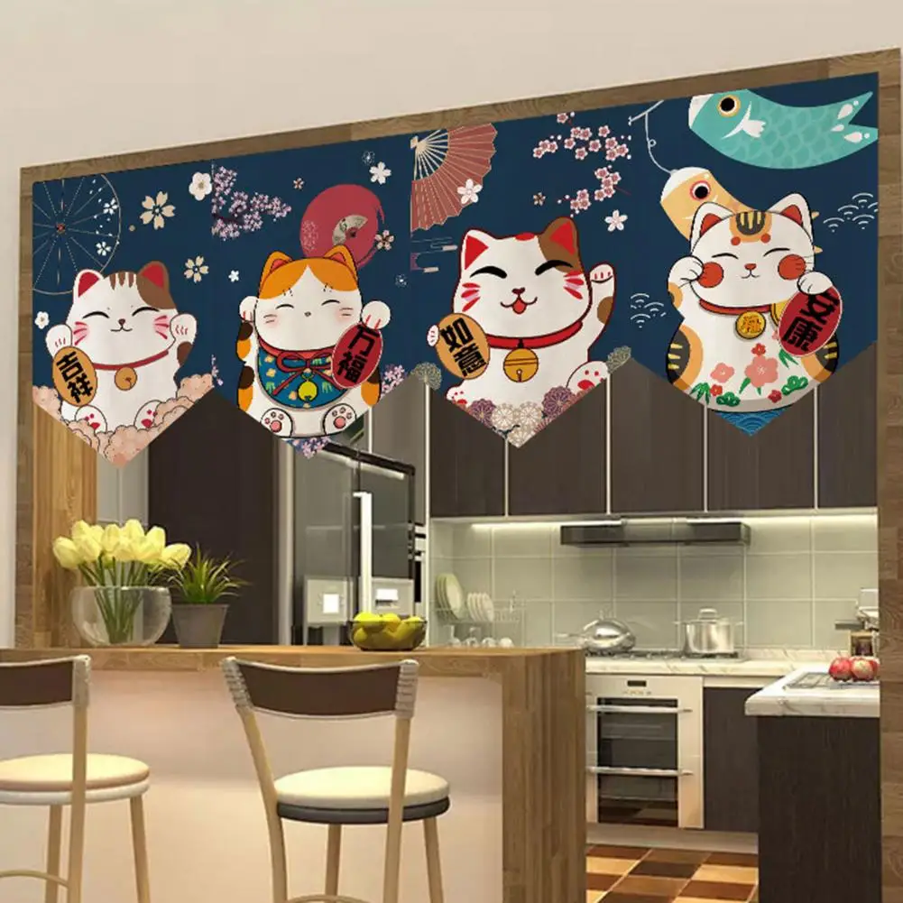 

Beautiful Door Curtain No Pilling Widely Use Anti-fading Cafe Sushi Shop Restaurant Japanese Door Drape Screen