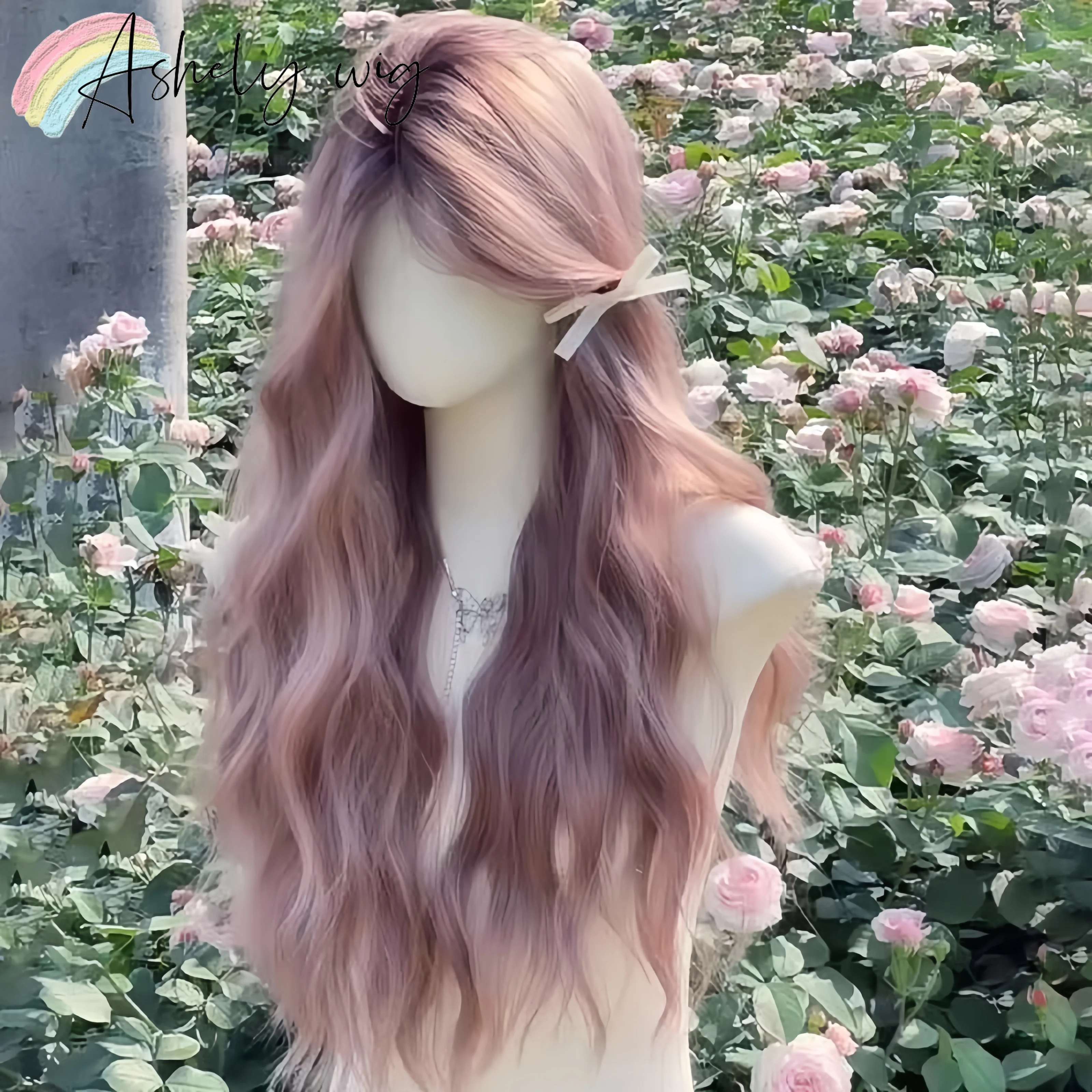 Ombre Pink Wig for Women Long Curly Hair Wigs High Temperature Fibers Synthetic Wigs Headband Natural Lolita Cosplay Wig 가발