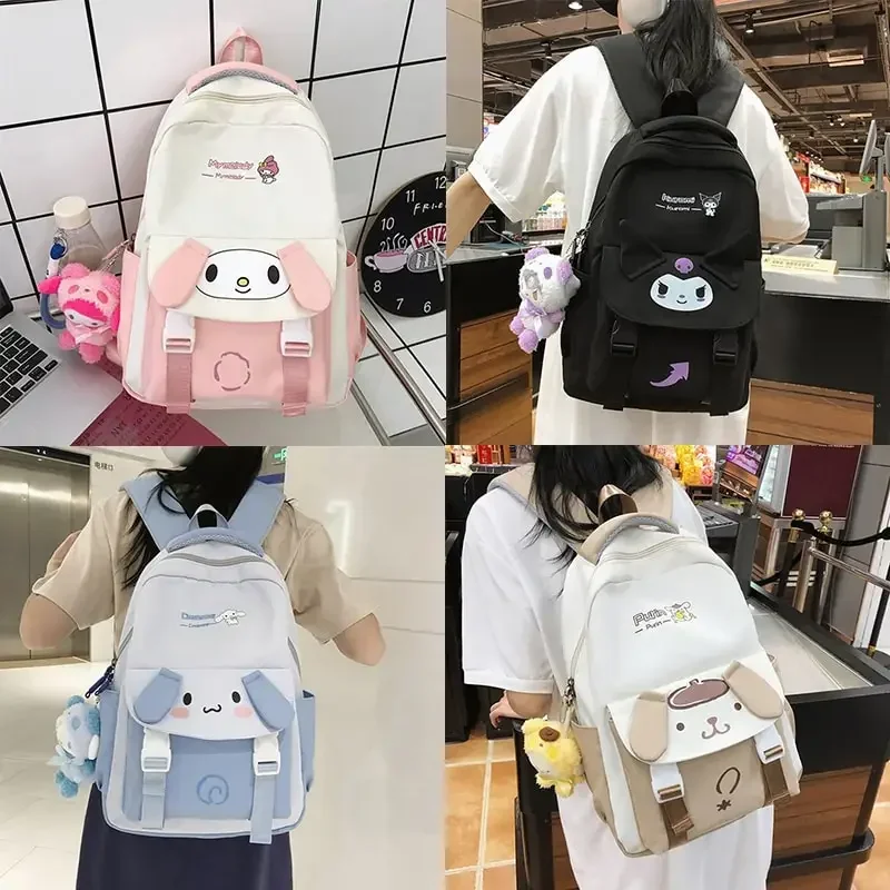 

Anime Sanrioed Nylon Backpack shoulder bag Melody Kuromi Pom Pom Purin Cartoon Doll Cute School Bag Birthday Christmas Gift