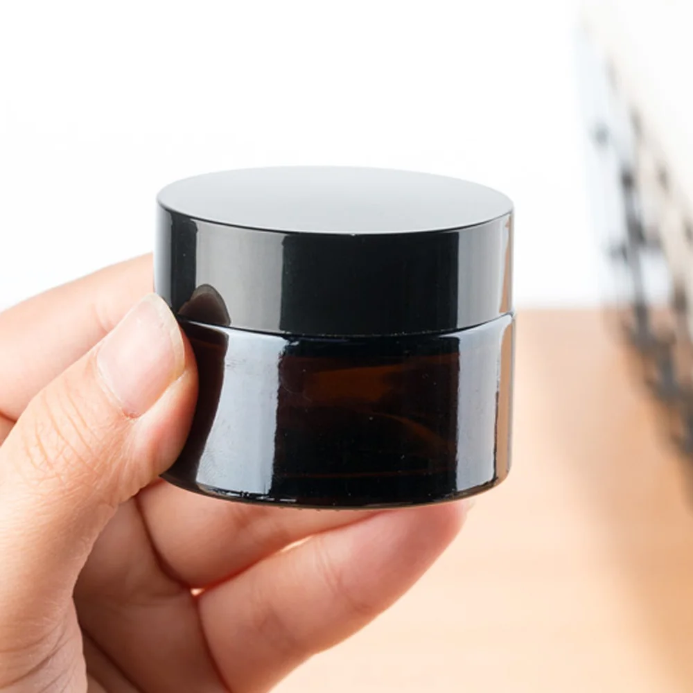 5ml 10ml 15ml 20ml 30ml 50ml Capacity Refillable brown&amber round shape glass cream bottle with plastic cap