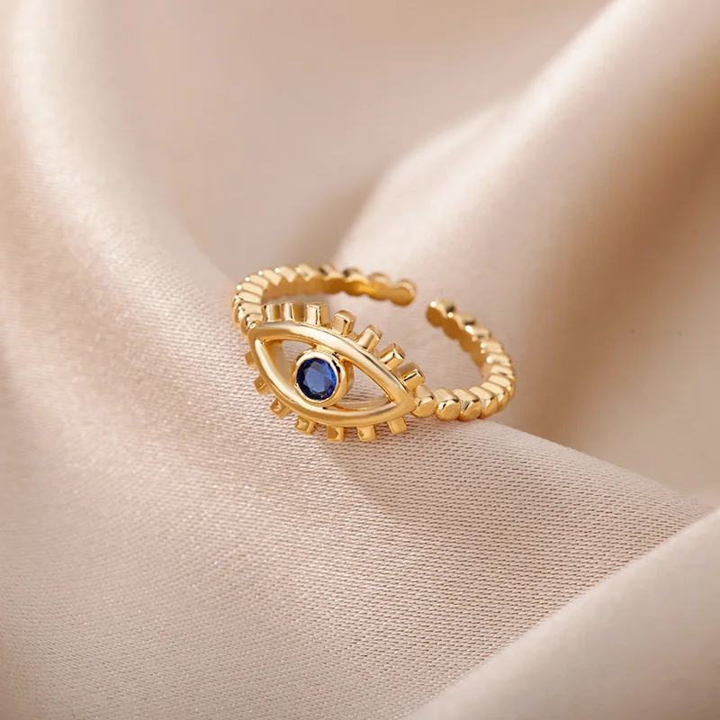 HUASAI Anello malocchio da donna placcato oro con occhio blu