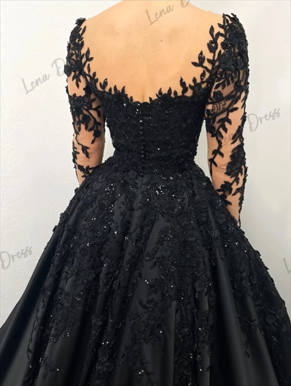 customized Embroidered Lace Heavy Evening Dresses Luxury Black Ladies Dresses for Special Occasions A Line Long Skirt Gala Dress 3