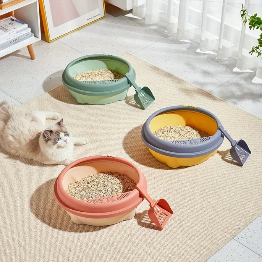 1pc 반 밀폐형 고양이 쓰레기 상자 대형 공간 애완 동물 똥 상자 분리형 및 세척 가능 실내 발코니에 적합