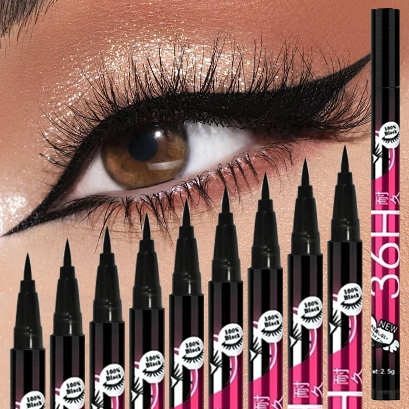Matita eyeliner nera impermeabile e resistente al sudore (1/2/5 pezzi), eyeliner liquido a lunga durata e a prova di sbavature per un trucco occhi audace._voghion.com