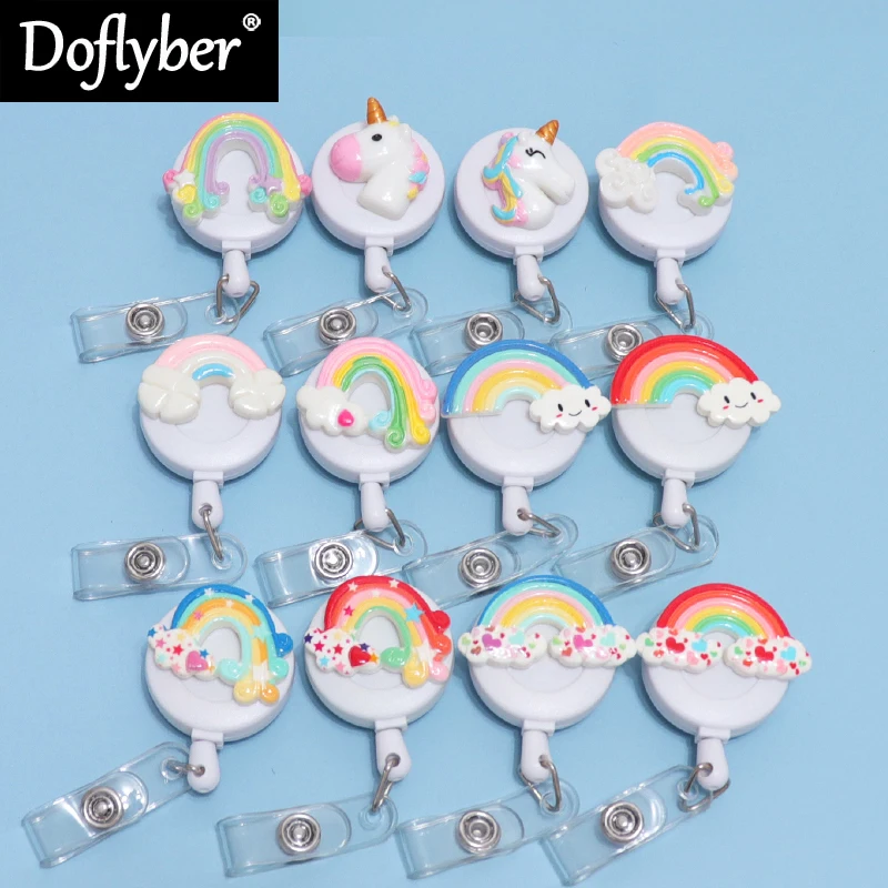 New Cute Unicorn Rainbow Retractable Badge Reel Bus Card Nurse Student ID Name Card Badge Holder Office Supplies korean creative unicorn tearable sticky notes memo pad paper students cute school supplies kawaii stationary office accessories