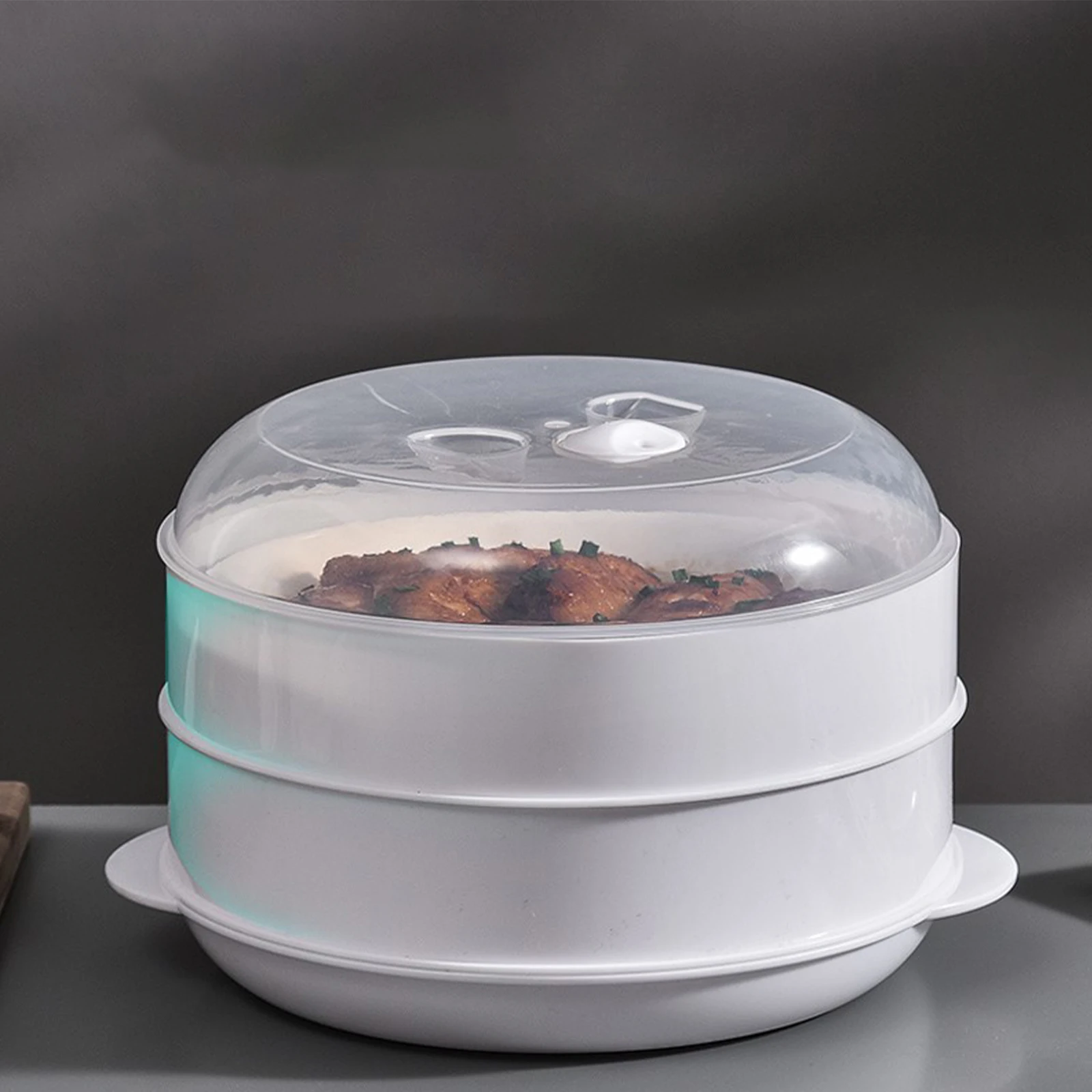 Double Plastic Steamer Microwave Oven Round Steamer With Lid Cookware