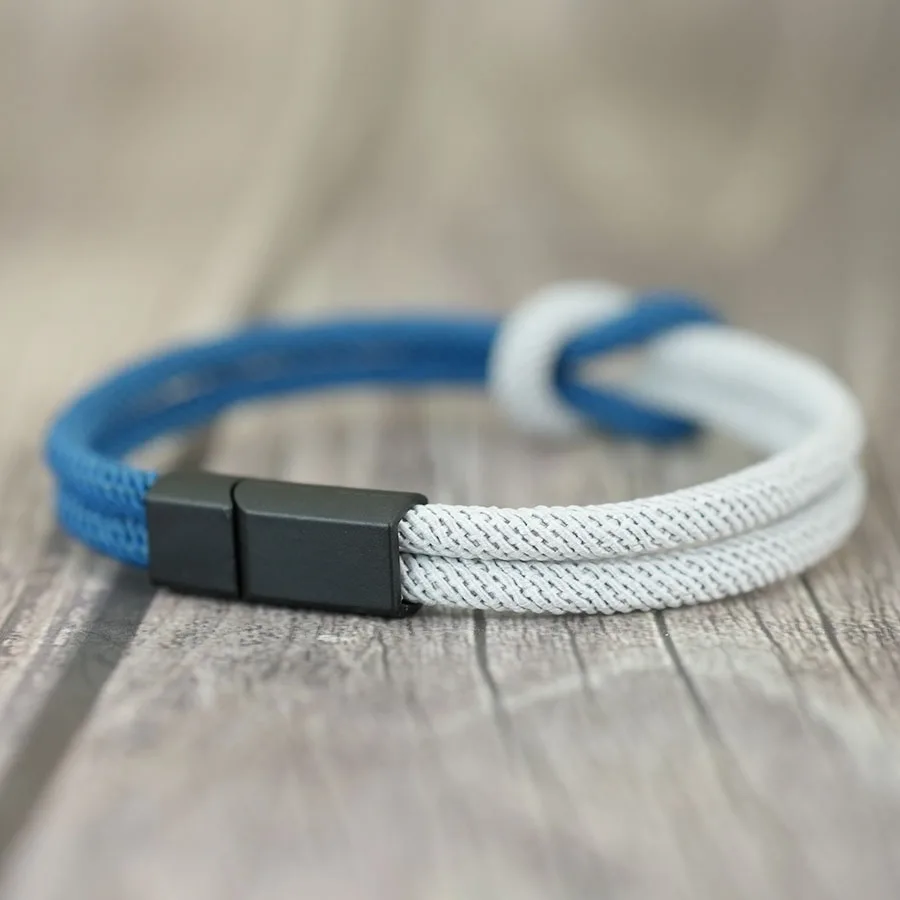 Mens Color Blocking Rope Bracelet with Magnet Buckle