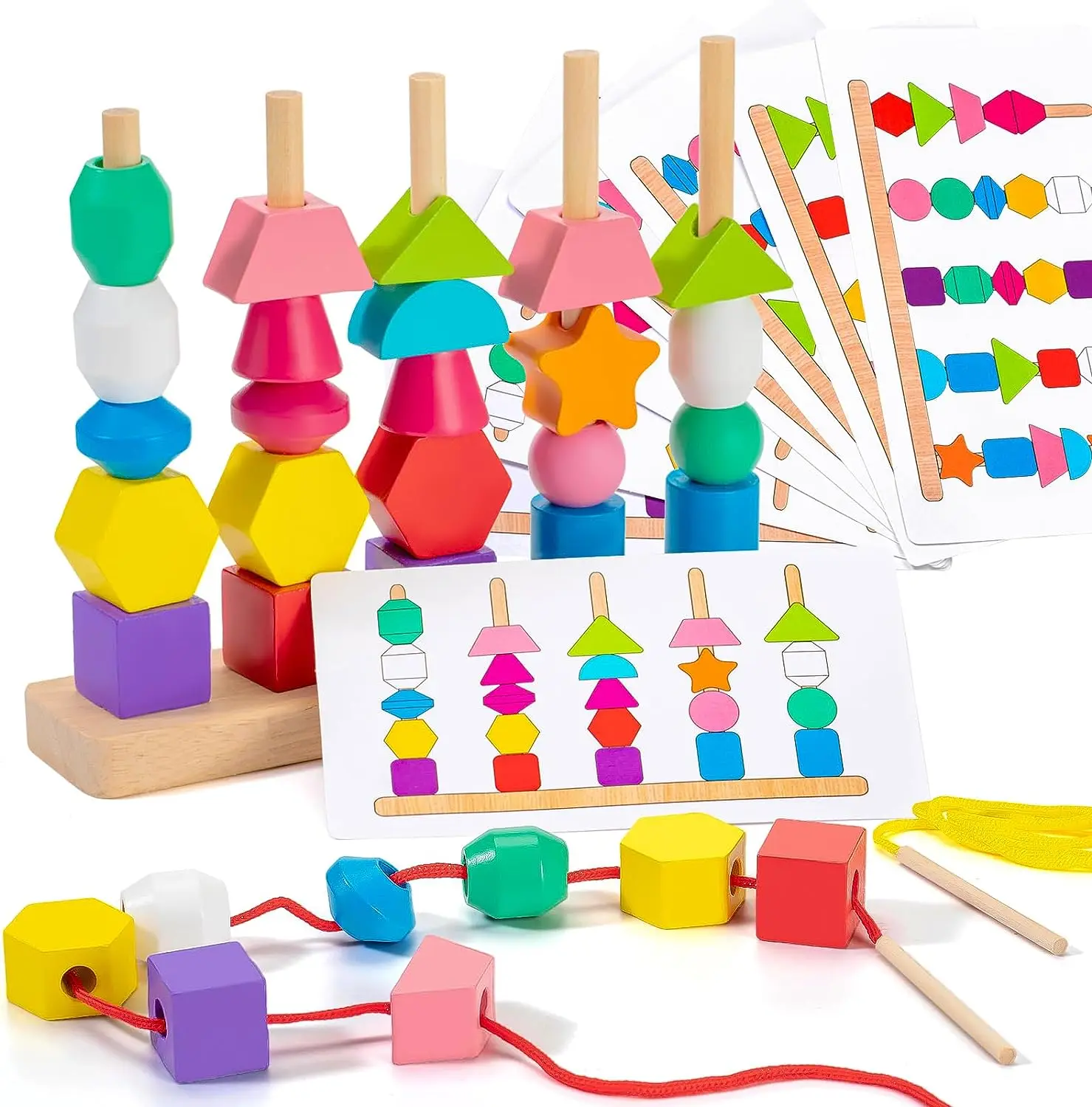 

Montessori Toys Threading Toys Wooden Toys Stacking Toys Shape Sorter Building Blocks Halloween Christmas Birthday Gifts for Kid
