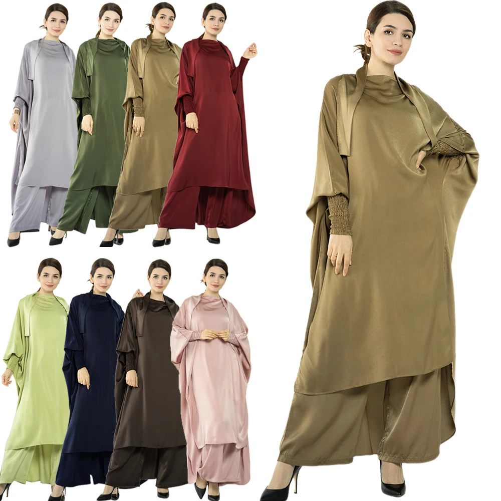 2 Pieces Muslim Women Jilbab Hijab Dress Prayer Garment Abaya Long ...