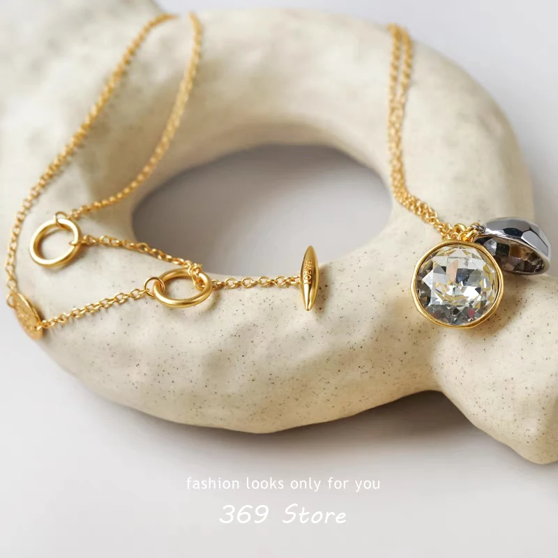 

Luxury Large Round Shiny Diamonds Can be Covered Long Pendant Necklace for Women Fashion Fine TO Clasp Nameplate Sweater Chain