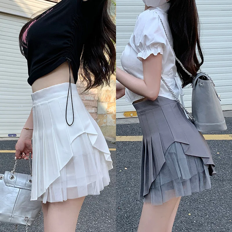 White Skirt Mesh High Waist A-line Mini Women's Summer