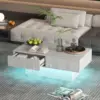 LED Coffee Table with Storage, Rectangular Center Table for Living Room, Modern High Glossy Farmhouse Coffee Table with16 Colors 1