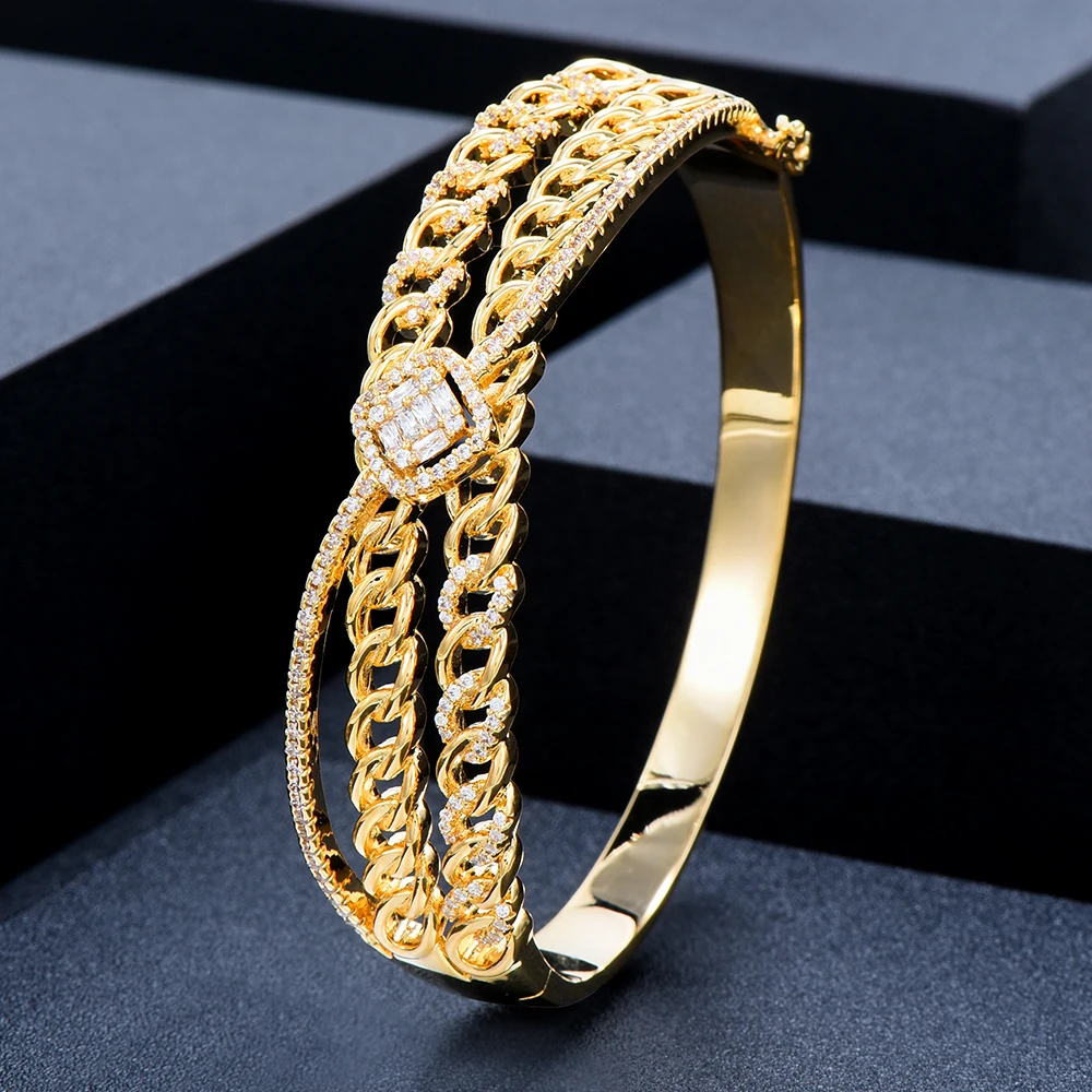 Soramoore Original Multicolor Stackable Punk Bangles For Women Bridal Wedding Cubic Zircon Dubai Open Bracelet Party Jewelry