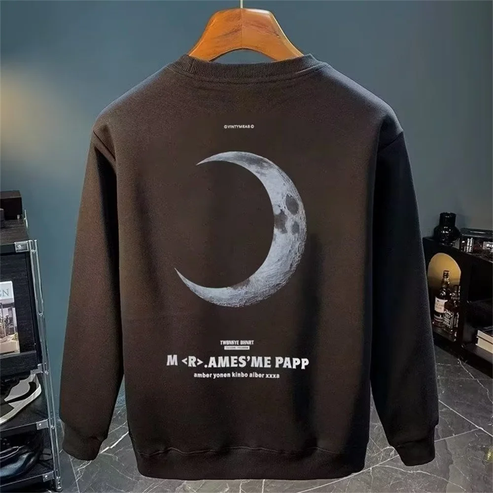 

Autumn Men's Sweatshirt Japan Long Sleeve T Shirts High Quality White Moon print Top O-neck Tee Shirt Men Clothing New
