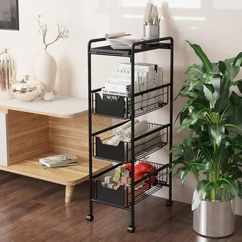4 Tier Kitchen Storage Basket,270° Rotating Kitchen Storage Rack on Lockable Wheels for Fruits and Vegetables,for Kitchen 5