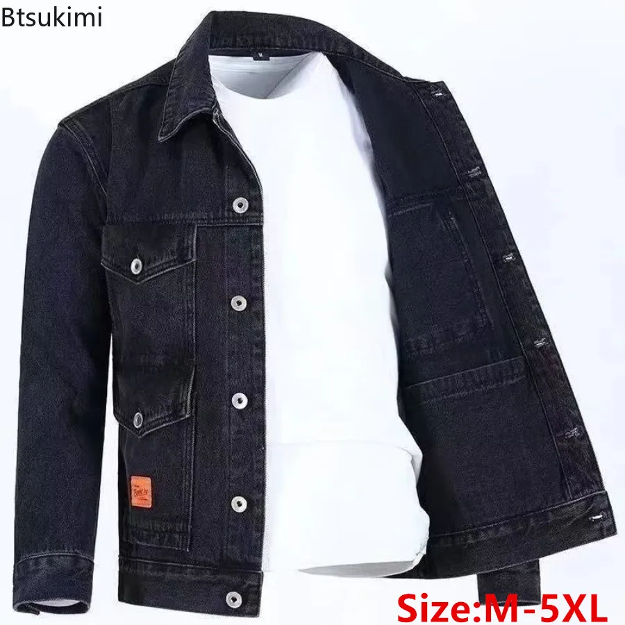 2024 New Men's Denim Cargo Jacket Loose Vintage Fashion Casual Cardigan Jacket Men Youth Handsome Washed Cowboy Coats Plus Size