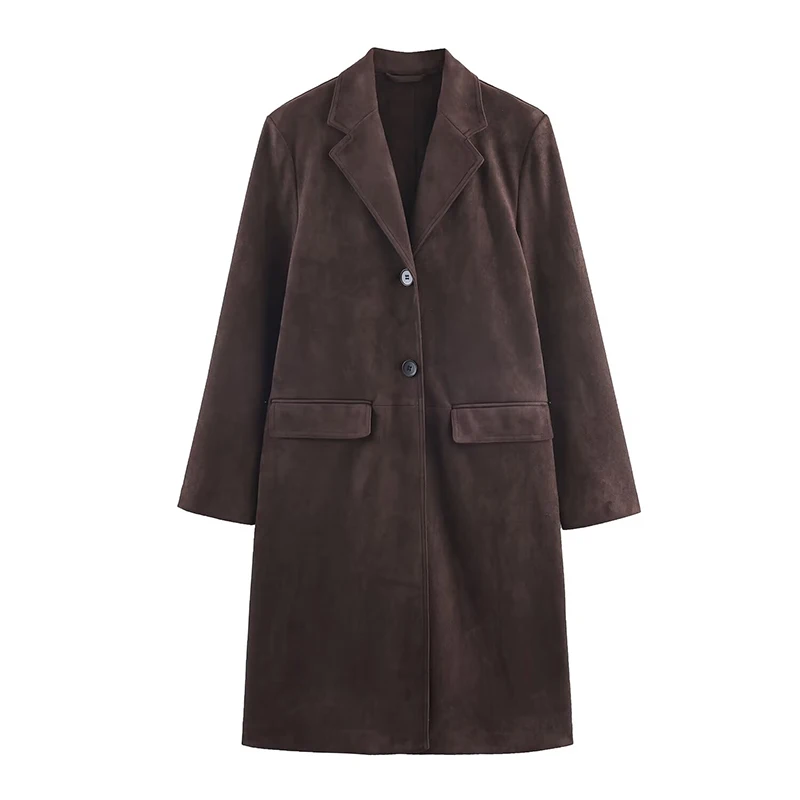 Women Solid Suede Overcoat Female Autumn Winter Casual Long Sleeve Coat Lady Elegant Outwear Jackets Streetwear Long Coats ﻿