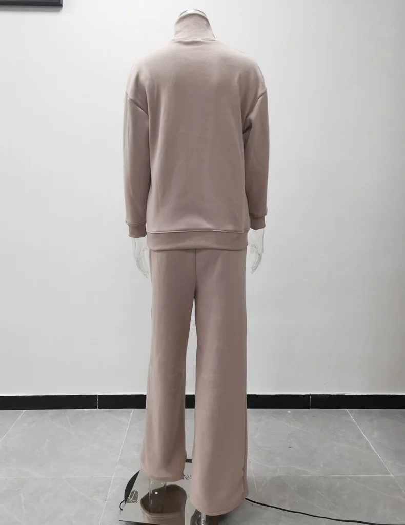 Sets for Women 2 Pieces 2023 Autumn Fashion Solid Color High Neck Long Sleeve sweatshirts & Casual High Waist Wide Leg Pants Set