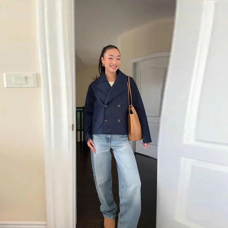 Elegant Women's Short Woolen Coats Loose Lapel Double Breasted Full Sleeve Female Jacket 2026 Autumn Lady Solid Warm Outwear 22 S370e299b80d94f7db1fee381e1aa297cJ