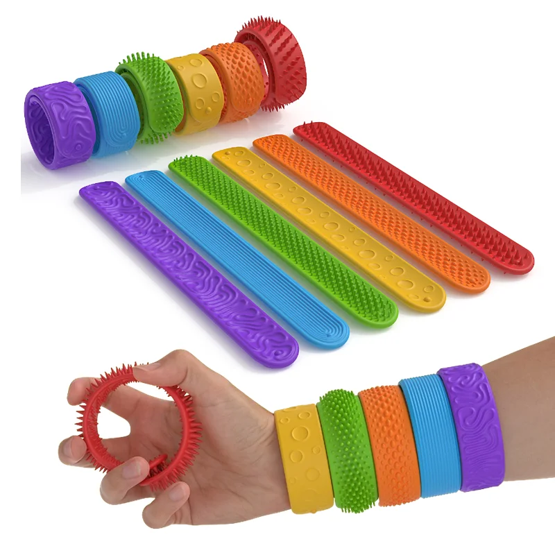 6 Pack Fidget Toys Slap Bracelets Textured Silicone Sensory Toys for Kids Autism Calming Sensory Toy for Special Needs Fidgets