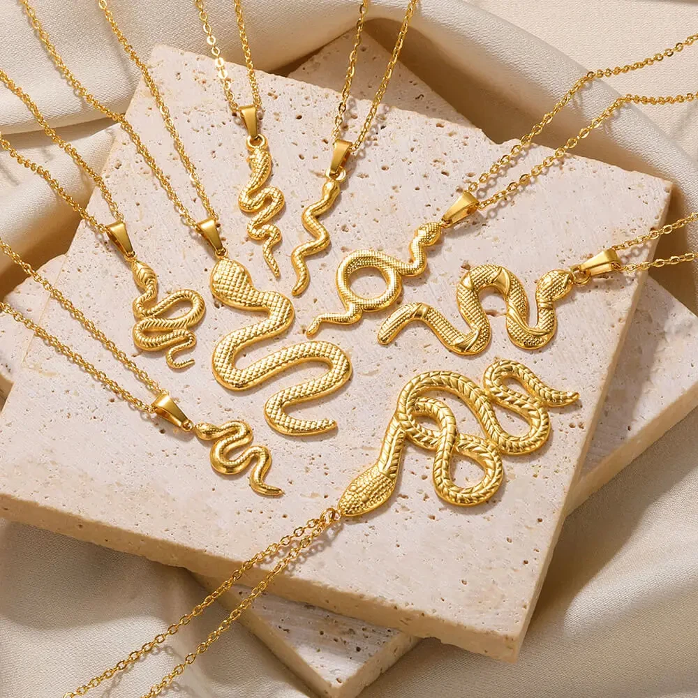 Stainless Steel Snake Necklaces Gold Color Waterproof