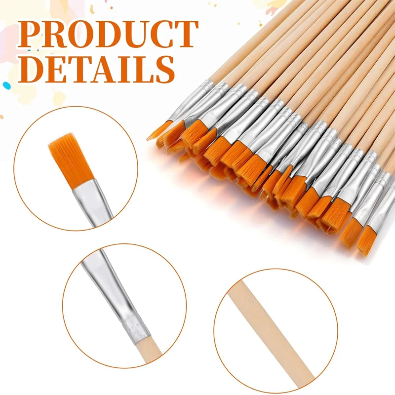 40Pcs 플랫 페인트 브러쉬 나무 손잡이 얇은 페인트 브러쉬 그림 그리기용 공예용 작은 페인트 브러쉬 청소 접착제 적용용