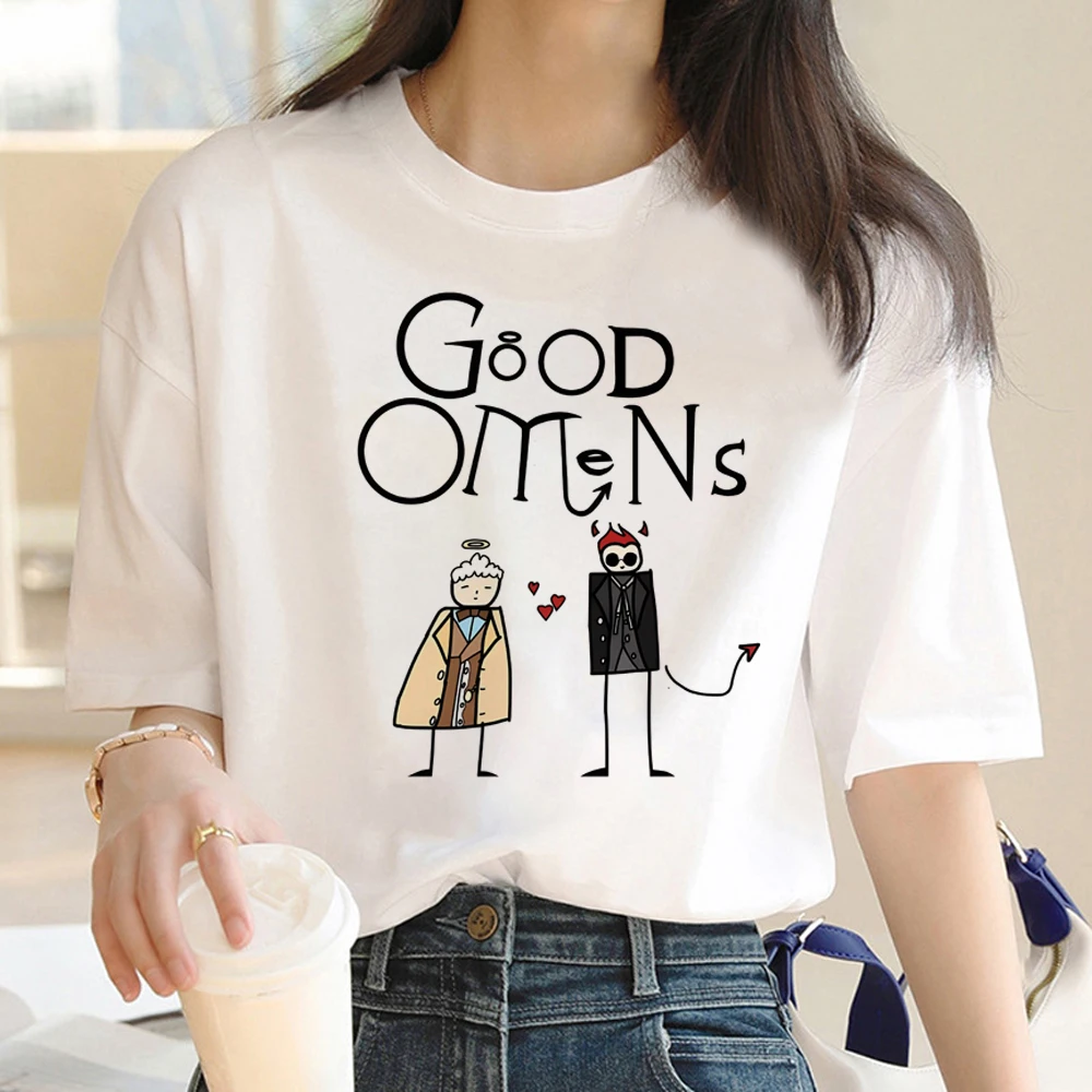 

Женские комиксные футболки Good Omens, топ в стиле Харадзюку, женская одежда в стиле 1920-х комиксов y2k