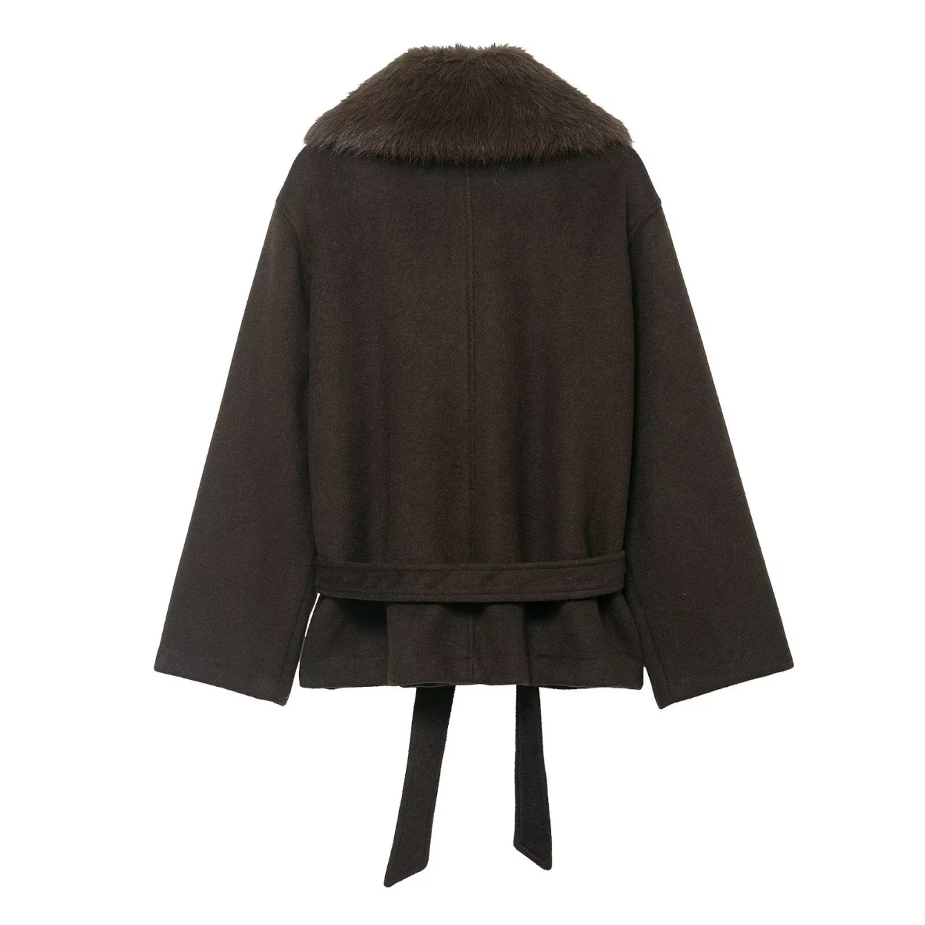 Women Autumn Winter Warm Loose Faux Fur Collar Jacket With Belt Female Long Sleeve Cropped Coat High Street Retro Elegant Outwea