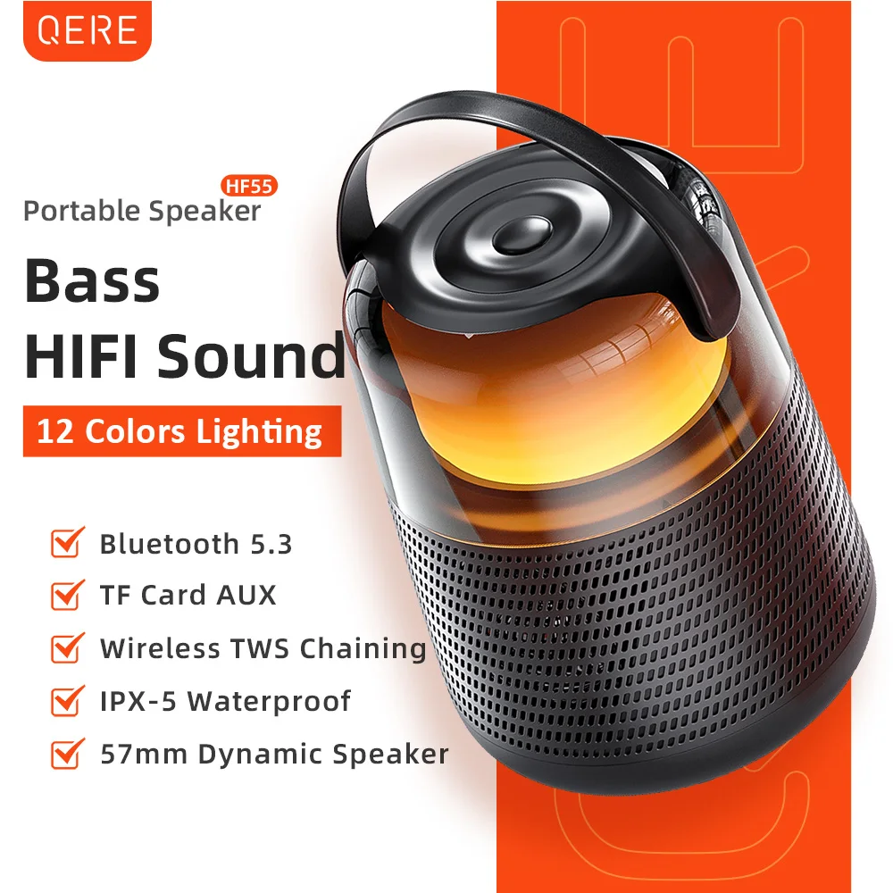 

HF55 Mini Portable Wireless Speaker Outdoor Subwoofer With Led Flashing Colorful Metal Bass Speaker