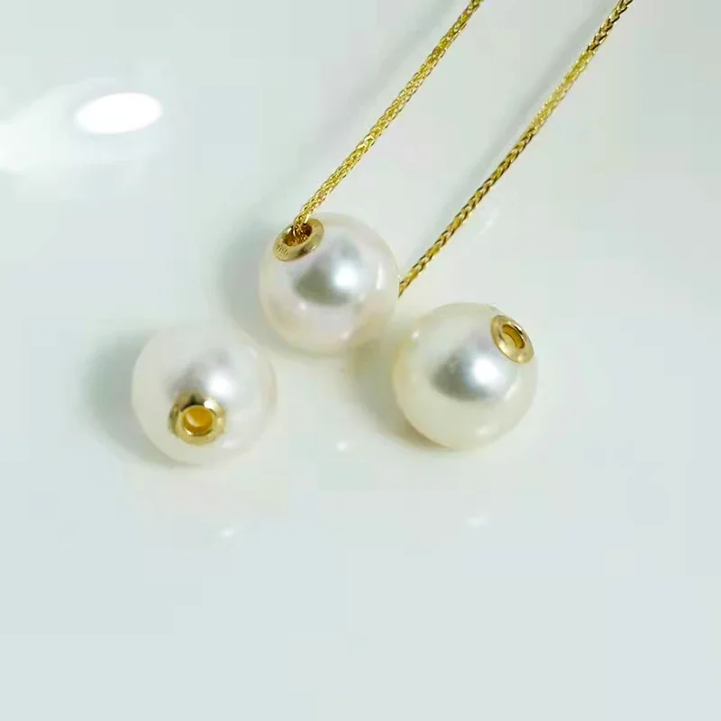 

Natural Freshwater Pearl Pendant Necklace Real 18K Gold AU750 Chopin Chain For Women Fine Jewelry Gift