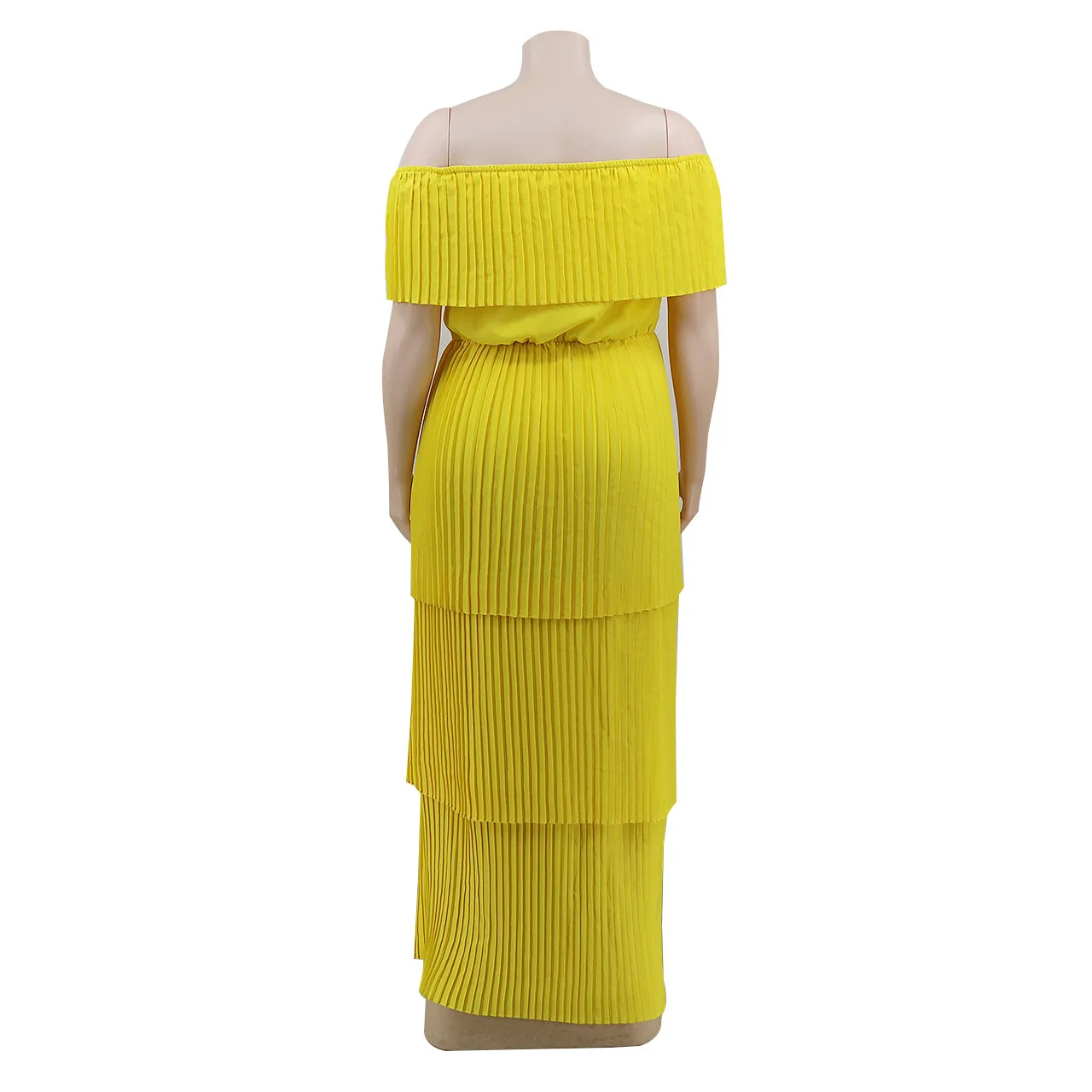 

Women Plus Size Dress Yellow Off Shoulder Ruffles Pleated Casual Beach Holiday Slash Neck Layered Summer Long Maxi Dresses Indie