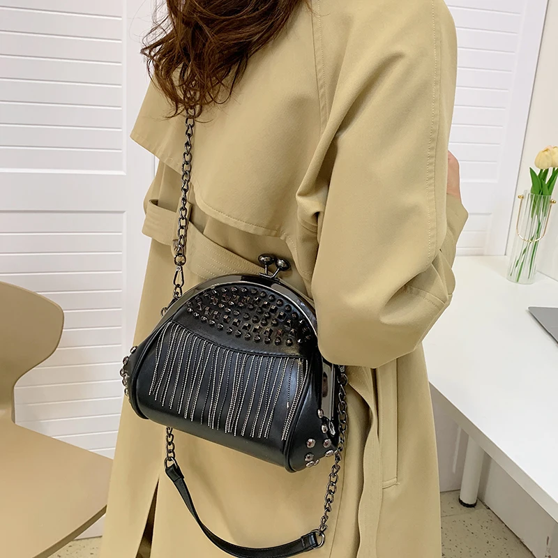 Women Handbags Rivet Tassel Fashion Shell Bag Korea Style Shoulder Messenger Chain High Quality Luxury Designer