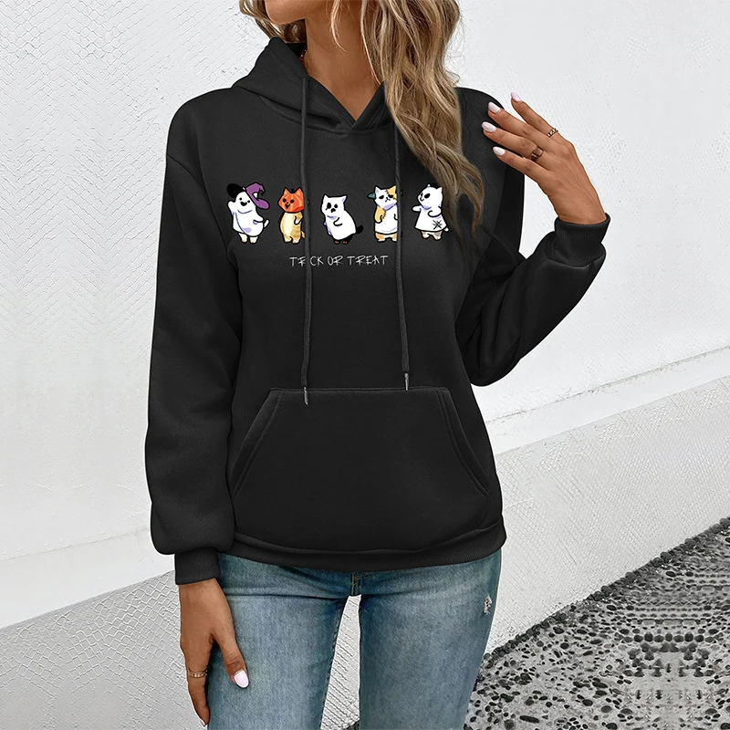 

Printed Autumn New Fashion Women's Halloween Sweater Women Hooded Loose Fit Clothing Sports Casual Black Top Long Sleeve Sweater