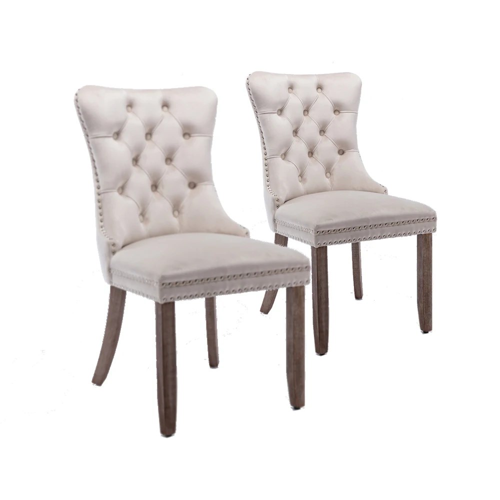 Comanlai Upholstered Dining Chair Set of 2,Modern Velvet Chairs with High Backrest and Solid Wood Legs,For Dining Room,Beige
