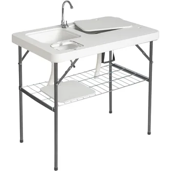 40" Folding Fish Cleaning Camping Table w/Faucet & Sink 1