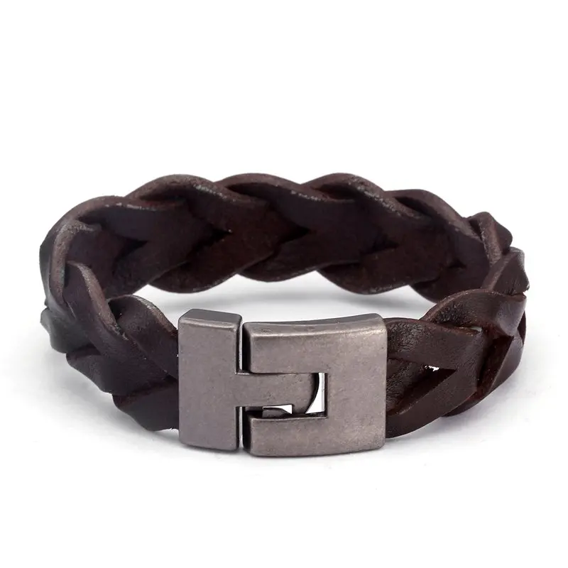 

Vintage Sporty Chain link Charm Bracelets Handmade Braided Wide Cuff Leather Men Women Bracelets Retro Bangles