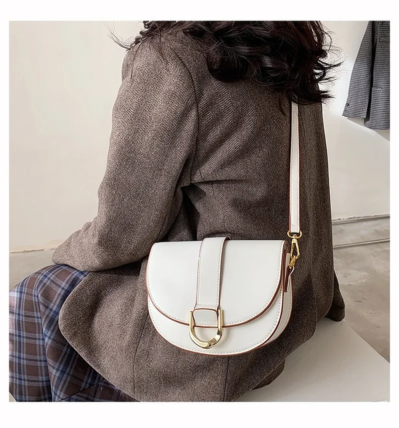 Hot Selling Women's Bag 2023 New Fashion Western Style Messenger Bag High Quality Simple Metal Buckle Saddle Bag