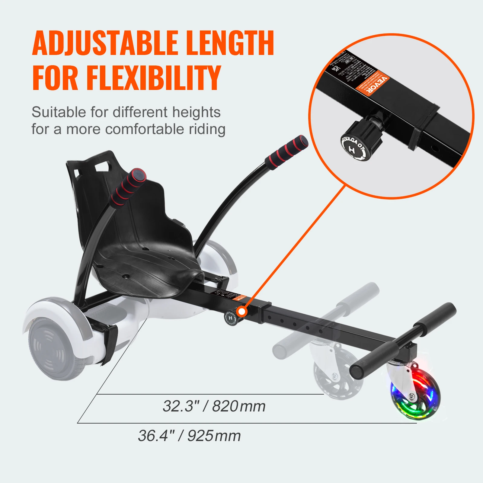 VEVOR Hoverboard Seat Attachment for 6.5" 8" 8.5" 10" Hoverboards 220 LBS Load Capacity Hover Board Go Karts Accessory for Kids