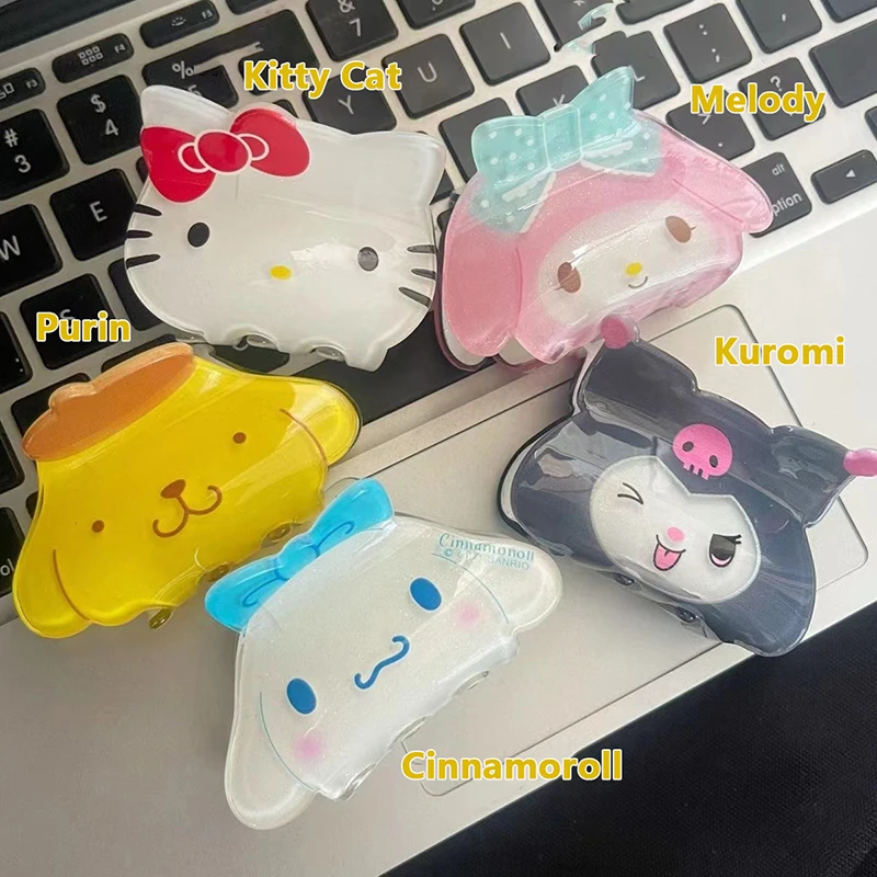 

Sanrio Kuromi Cinnamoroll Mymelody Hello Kitty пурин заколка для волос Мультяшные Милые Акриловые акулы зажимы для волос для девушек