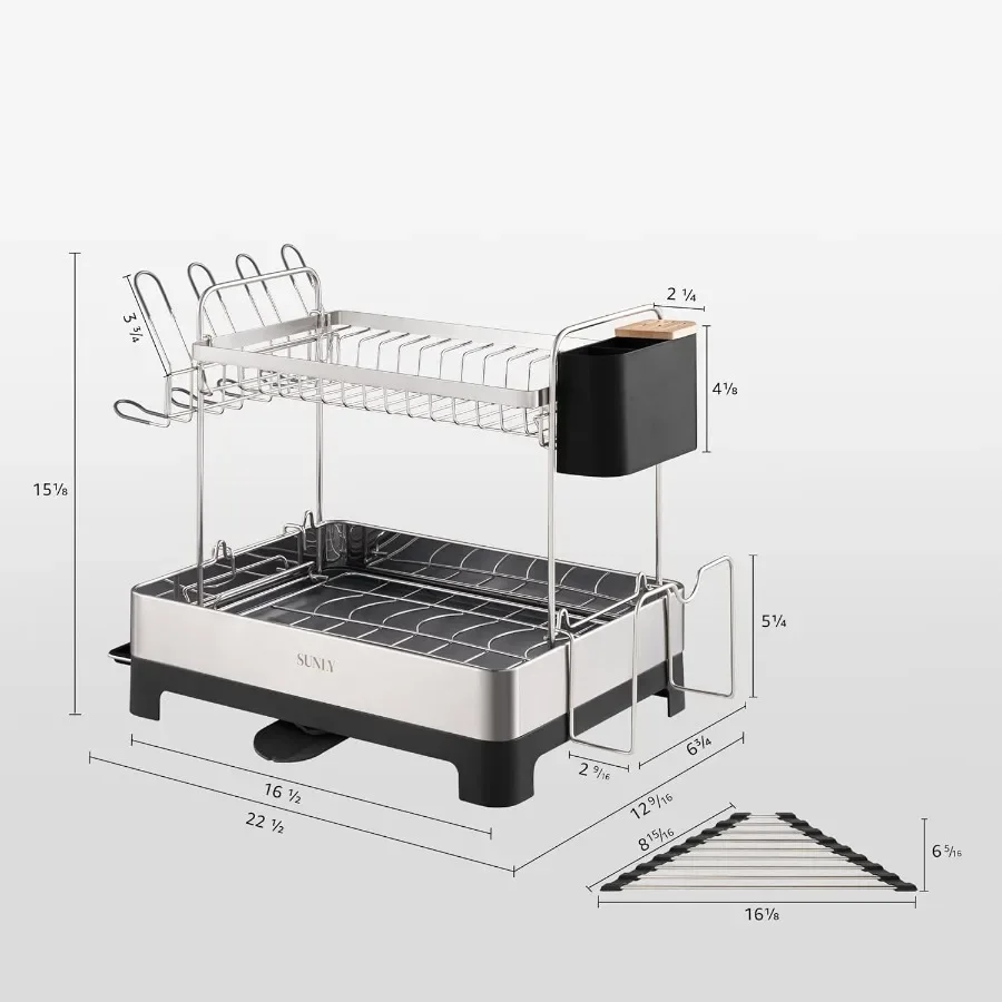 2 Tier Dish Drying Rack Extra Large Dish Rack Multifunctional Large Dish Drainers for Kitchen Counter 304 Stainless Steel Kitch