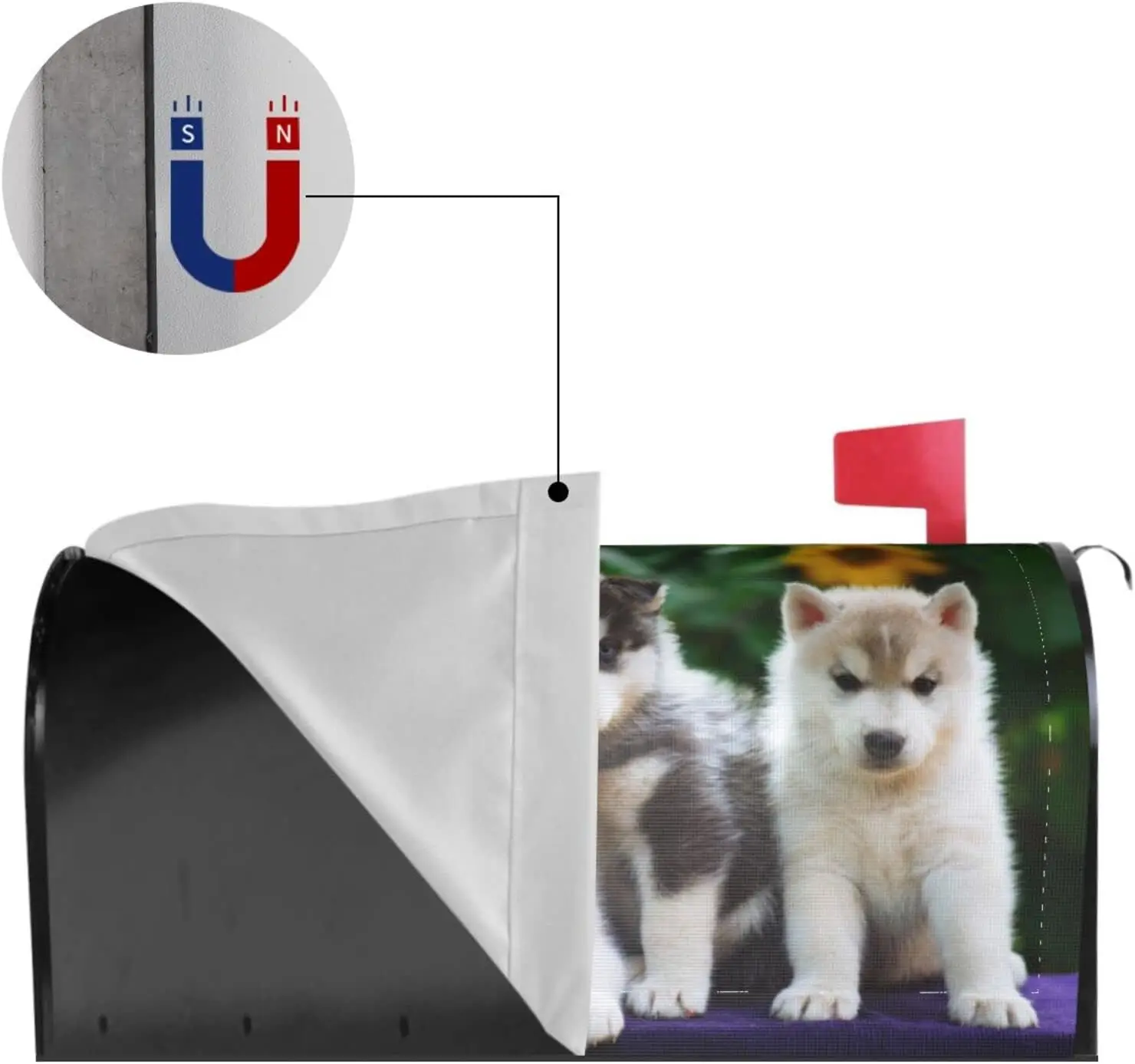 Cute Dog Little Husky Puppy Mailbox Cover Magnetic Standard Size Waterproof Letter Post Box Cover Wrap Oversize Decoration