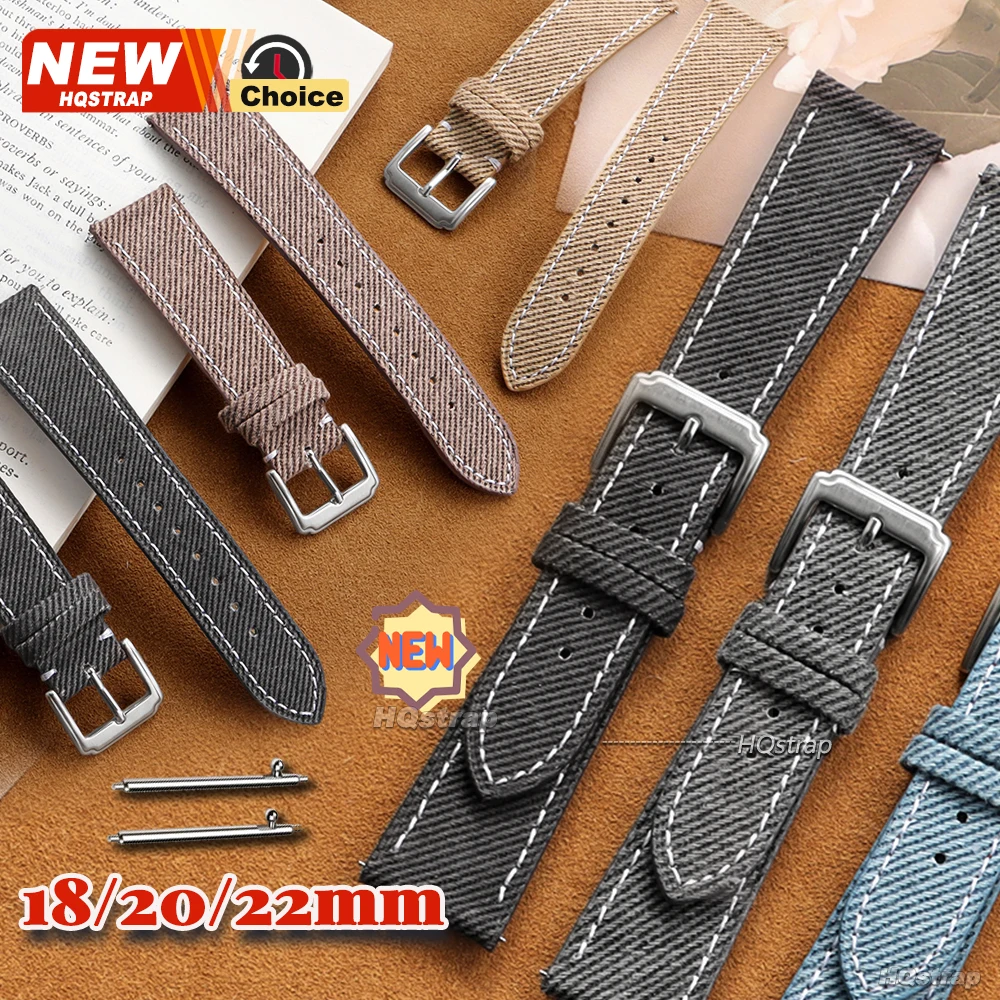 Vintage Leather Denim-Style Watchband Strap - Versatile Unisex Accessory