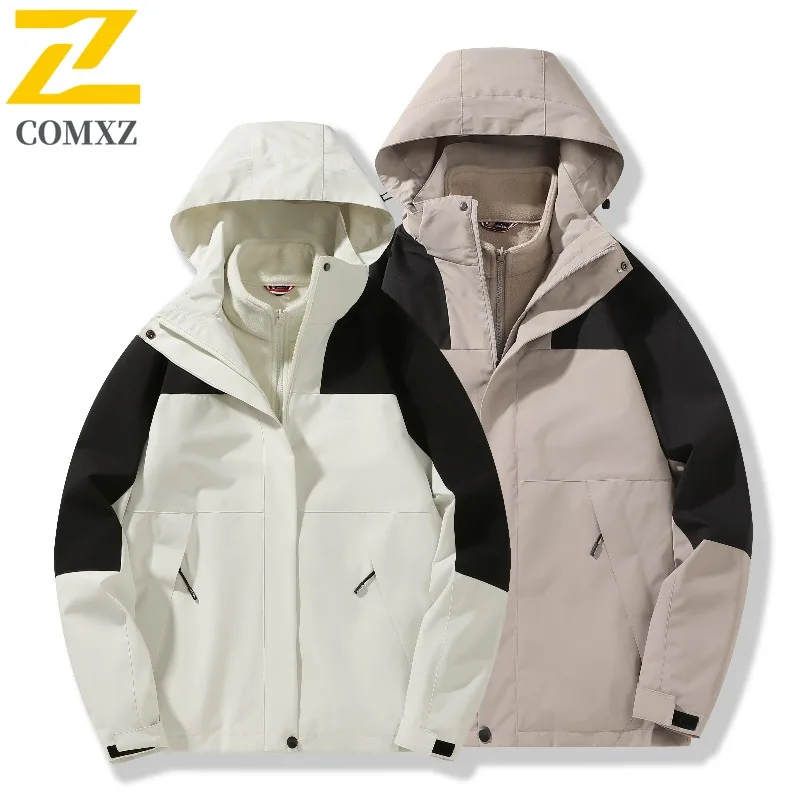 COMXZ Classic Jacket Color Block Cold Proof High Quality Hiking Camping Trench Coat Climbing Windproof Waterproof Men Outerwear