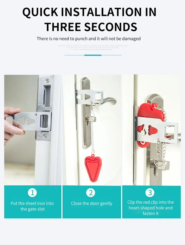 Enhanced Compact Security Lock for Doors - Double Hole Safety Latch for Home and Hotel Protection