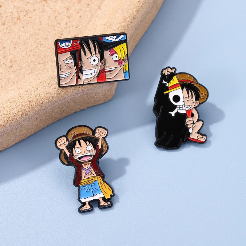 

Anime ONE PIECE Monkey D. Luffy Portgas D. Ace Sabo Alloy Brooches Backpack Lapel Pin Clothes Jewelry Props Halloween Gifts