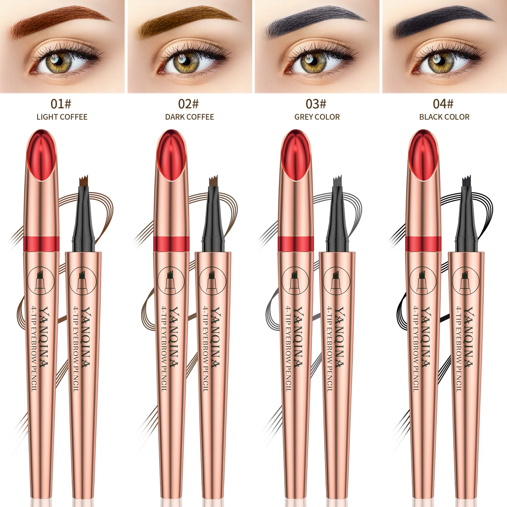 YANQINA Eyebrow Pencil 4-Tip Microblade Eyebrow Pen Smudge-Proof Waterproof Long-Lasting Natural Eye Brow Pencils for Women 2