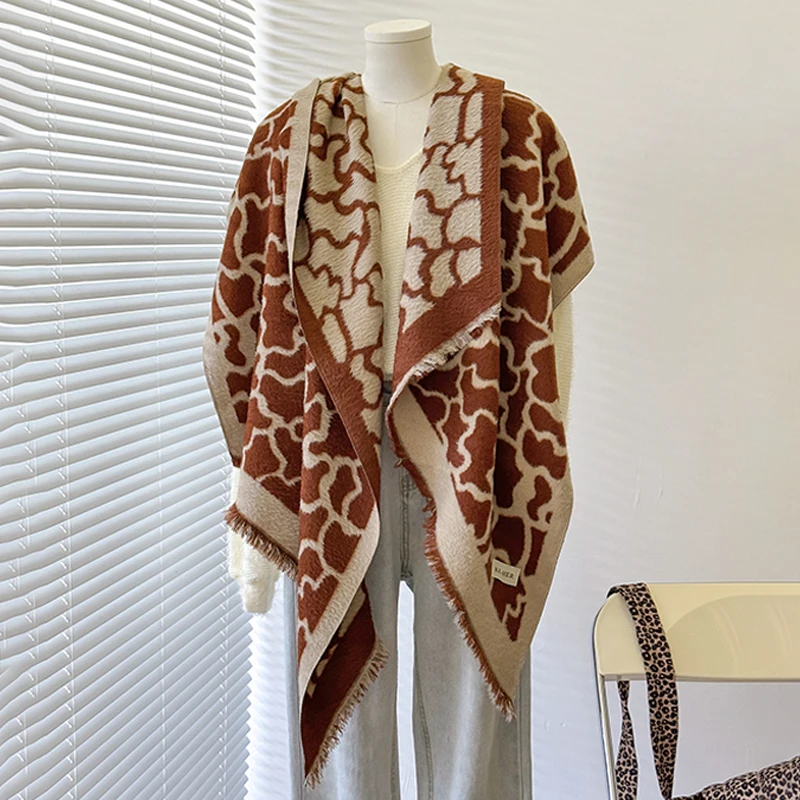 2025 New Design Women's Winter Cashmere Scarf - Elegant Warm Leopard Print Pashmina Shawl, Poncho & Bufanda